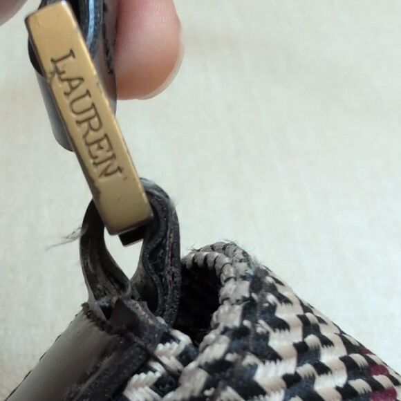 Lauren Ralph Lauren Houndstooth Brown Leather Shoulder Bag Y2K Preppy Vintage - Picture 5 of 14